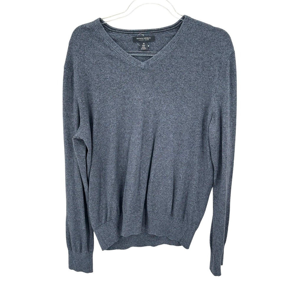 Banana Republic Sweater Mens Medium Gray Silk Cotton Luxury Blend V-Neck Staple